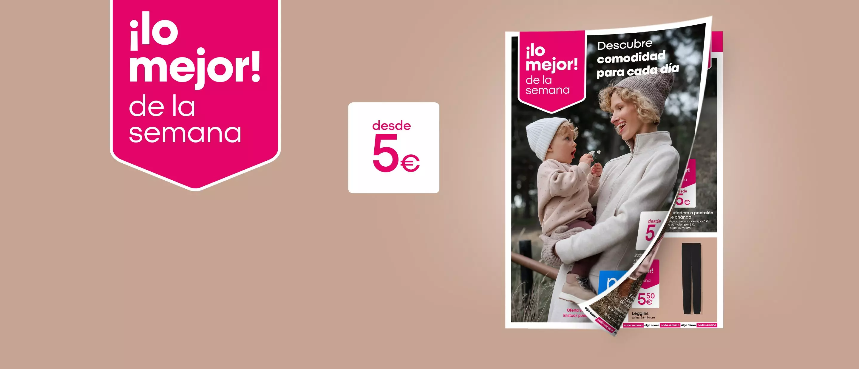 Catálogo promocional Pepco con ofertas desde 5€ mostrando madre e hija disfrutando juntas al aire libre.