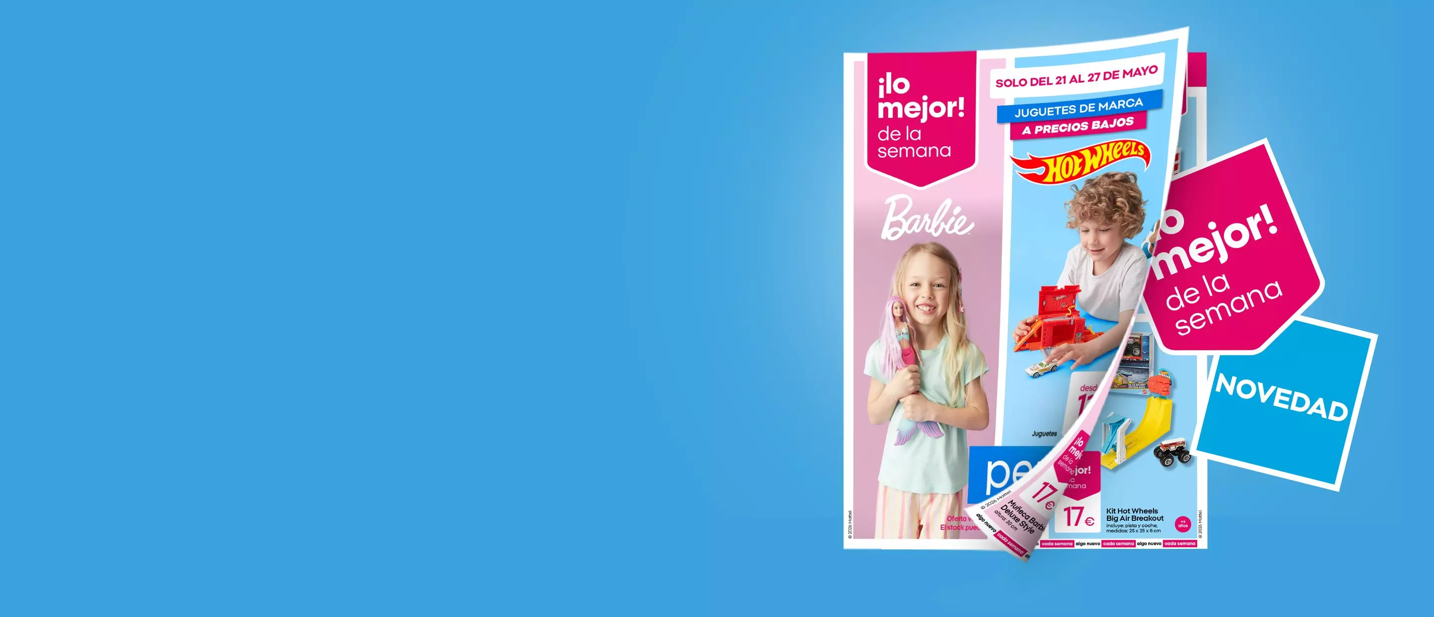 Catálogo promocional de Pepco con juguetes de marca Barbie y Hot Wheels para niños.