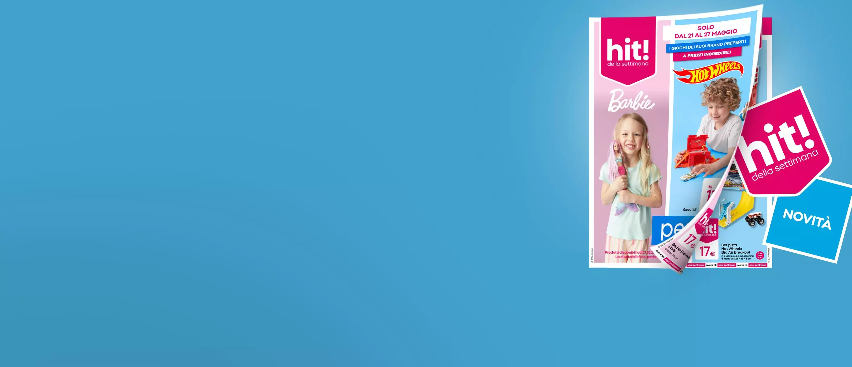 Volantini promozionali Pepco con giocattoli Barbie e Hot Wheels per bambini, hit della settimana.