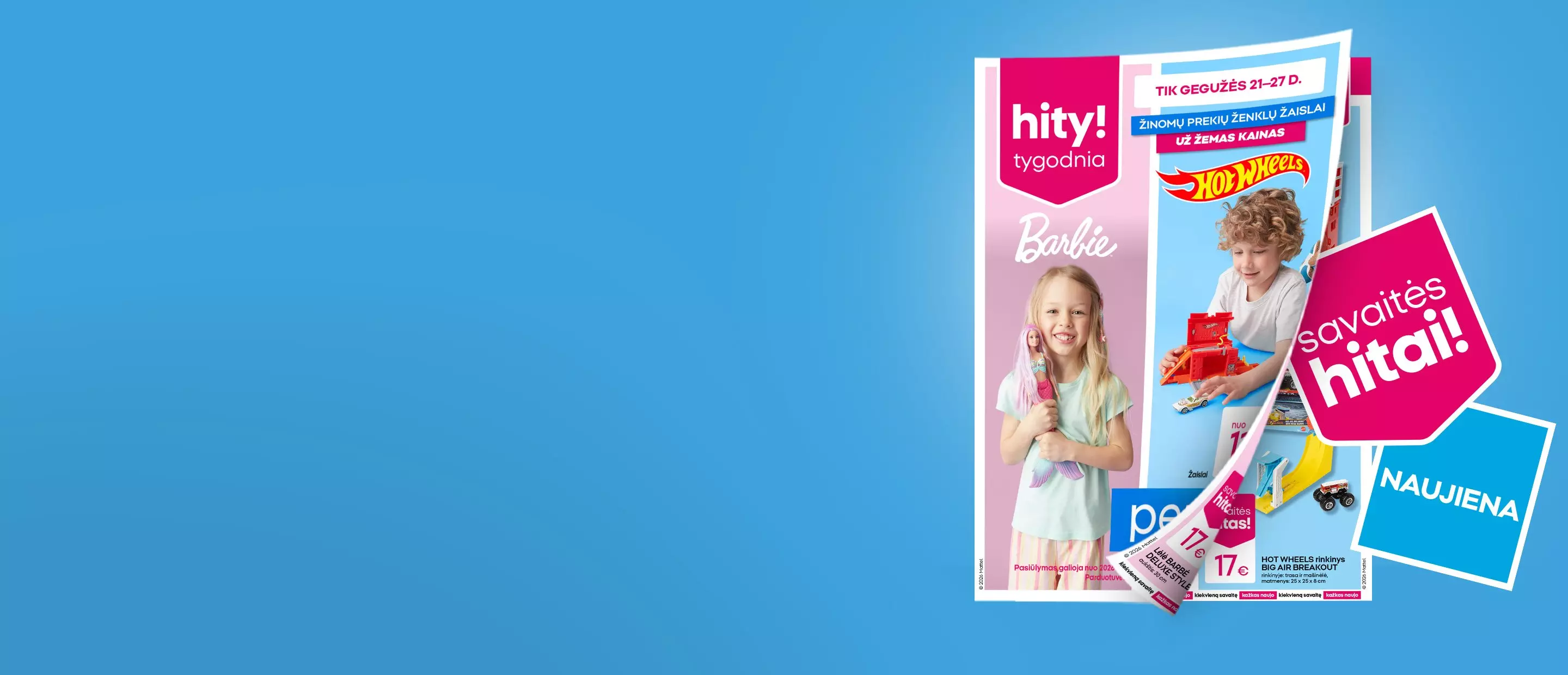 Pepco savaitės katalogai su Barbie ir Hot Wheels prekių pasiūlymais vaikams.