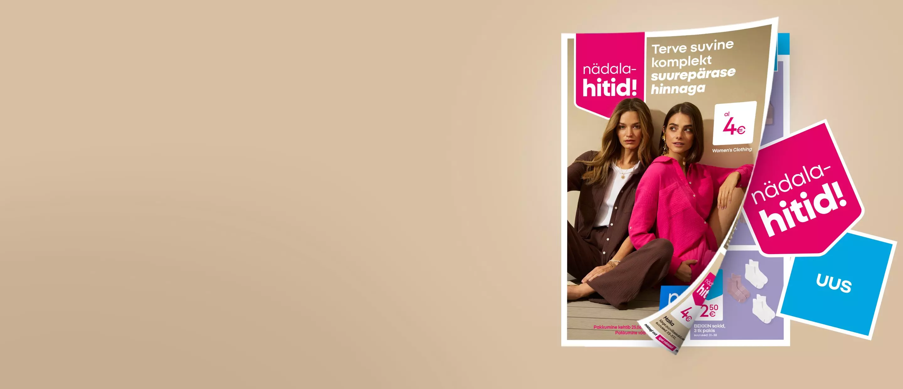 Pepco promotional catalogues featuring two women in casual wear with nädala-hitid! text and womens clothing from 4€.