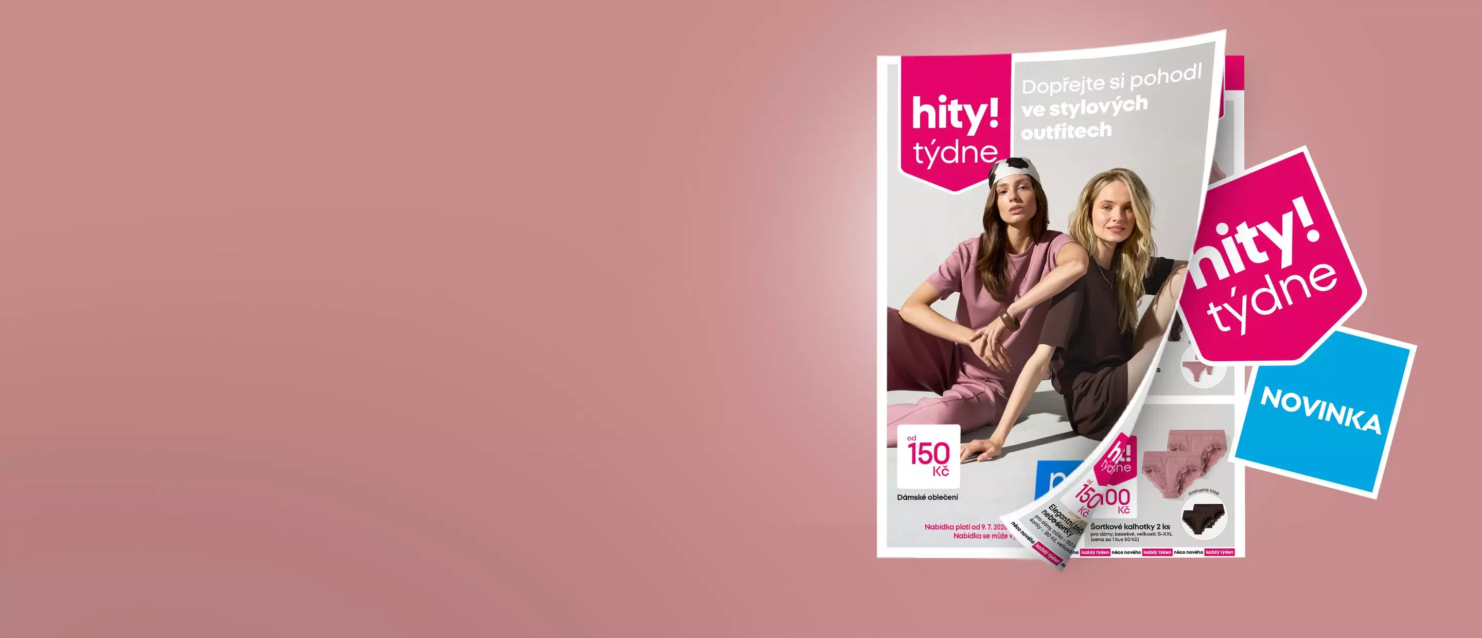 Pepco katalog s dvěma ženami v barevných pyžamech a textem hity! týdne, cena 150 Kč.