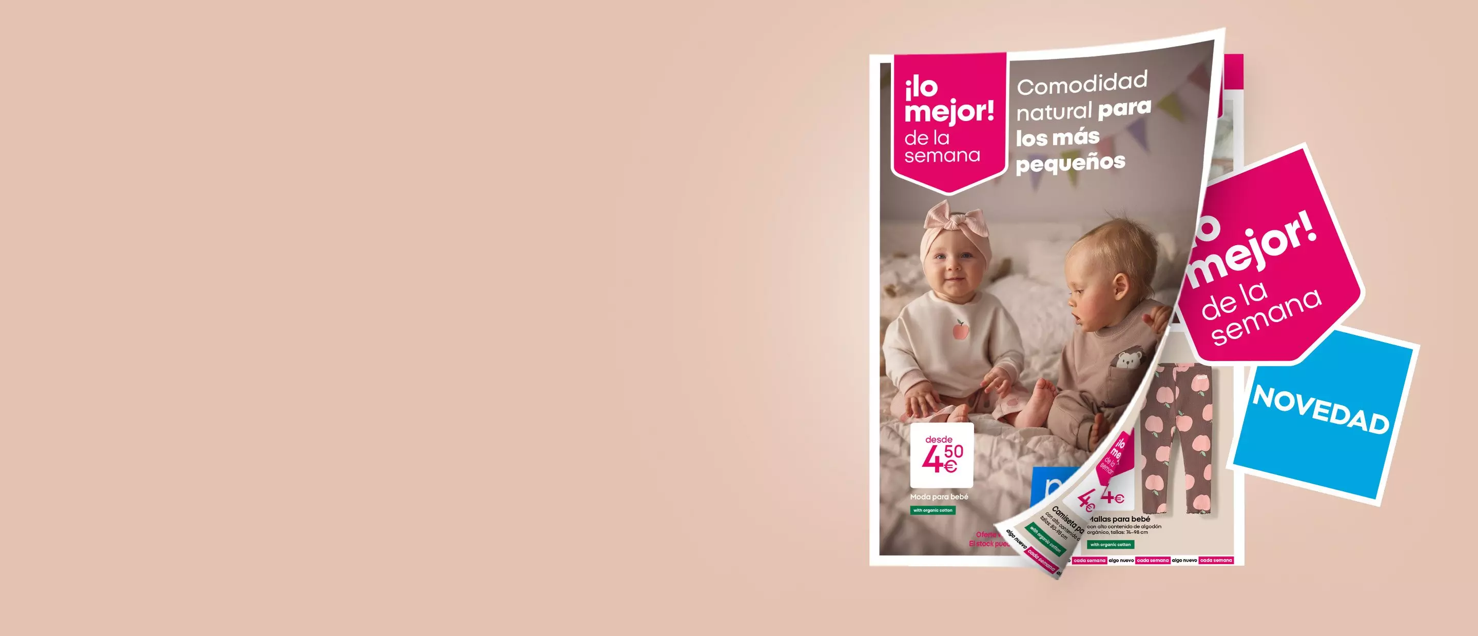 Catálogo Pepco con bebés en ropa de algodón y promoción desde 4,50€ en moda infantil.