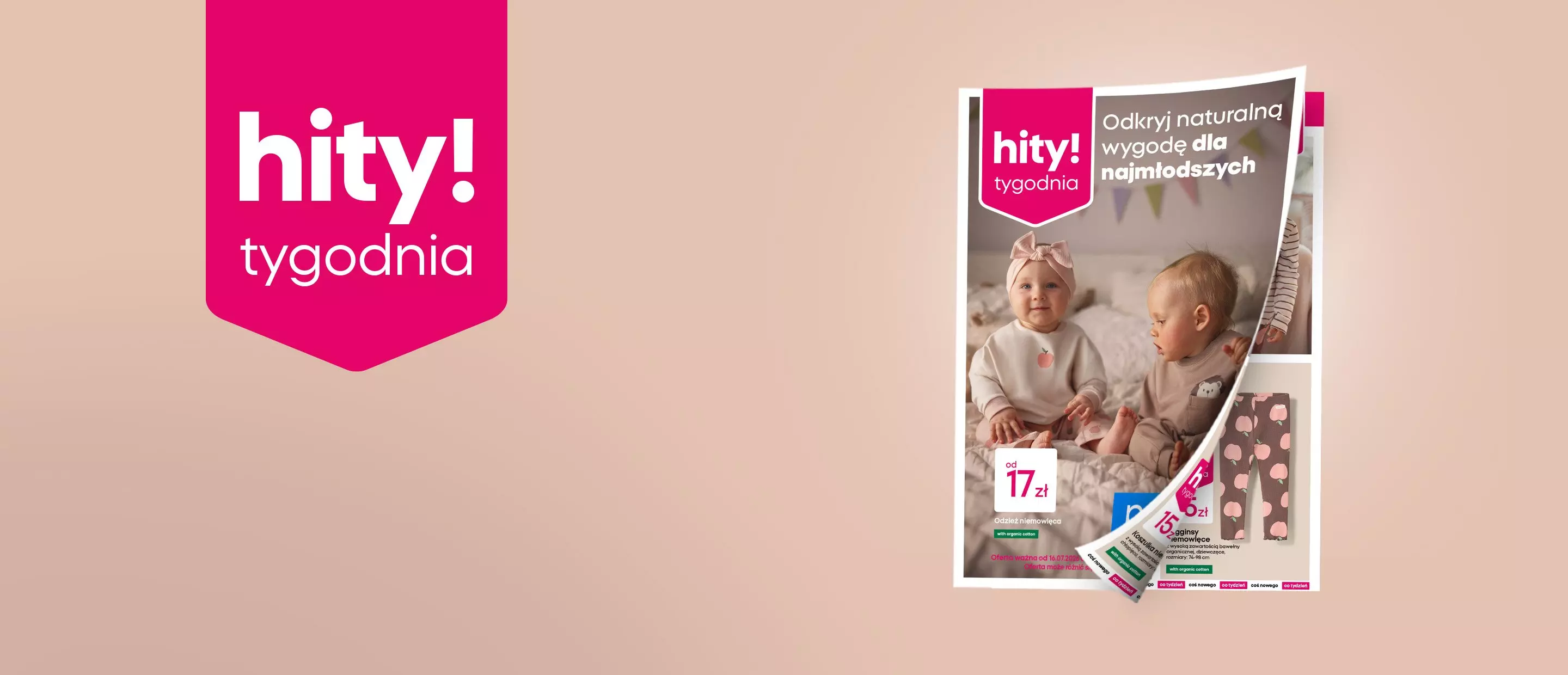 Gazetka Pepco z ofertą odzieży dla niemowląt i dzieci z napisem hity tygodnia.