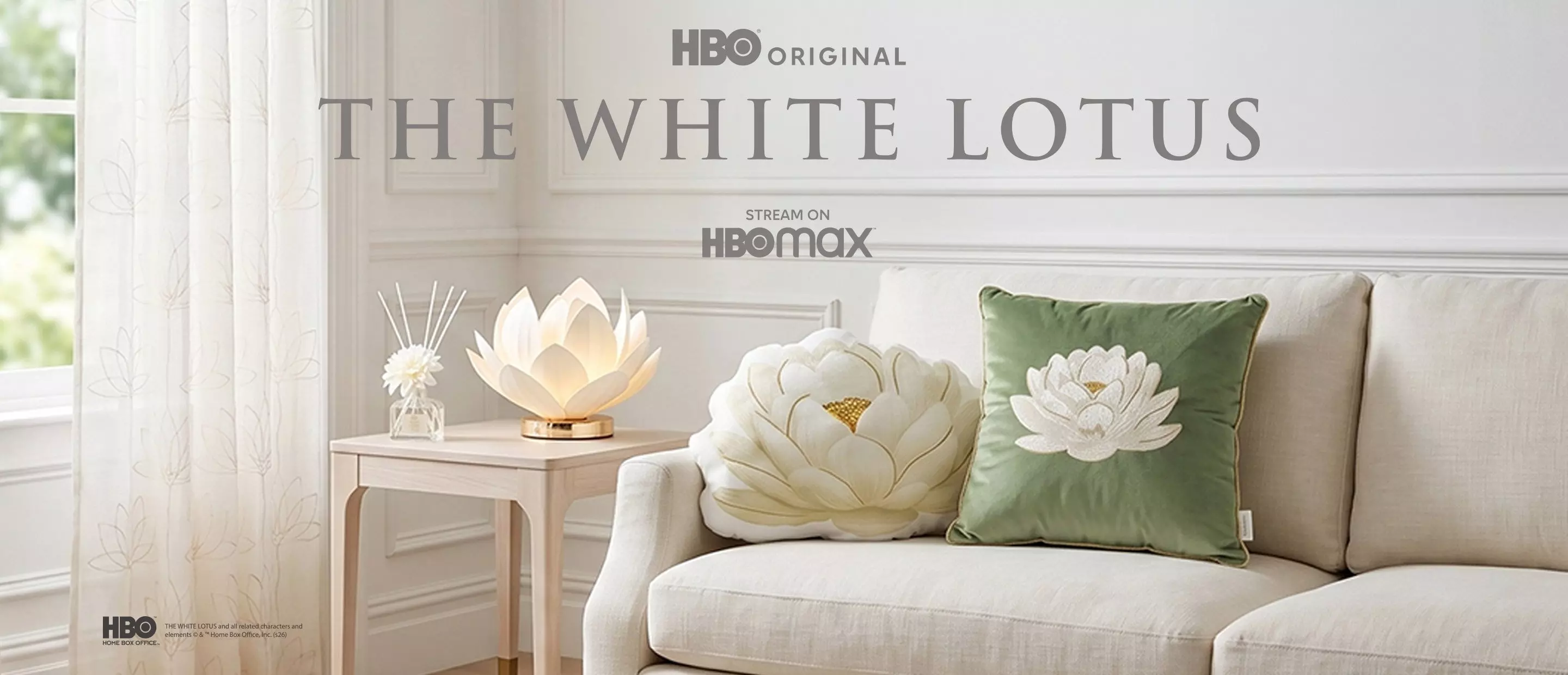 Pepco kolekcia inšpirovaná HBO seriálom The White Lotus s dekoračnými vankúšmi a lampou v tvare lotosu.