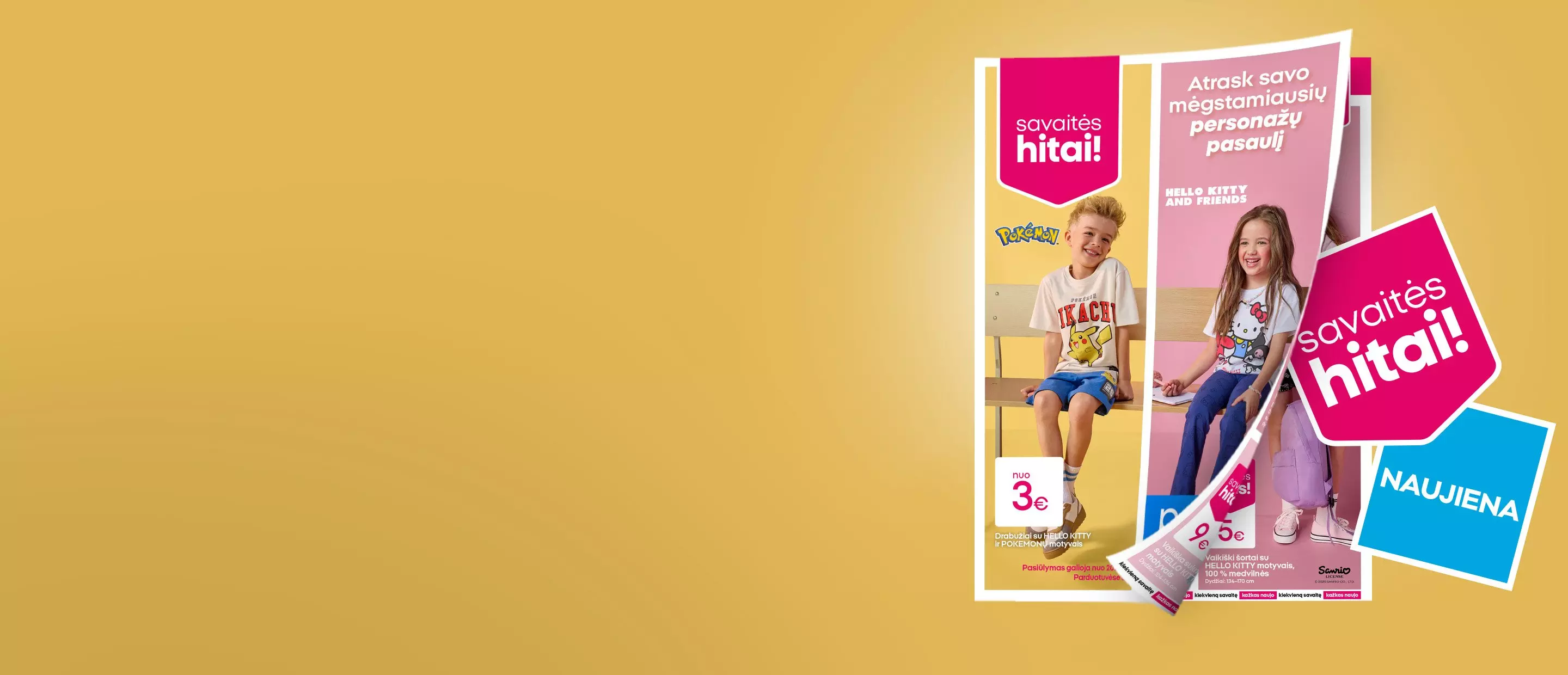 Pepco vaikų drabužių katalogas su Pokémon ir Hello Kitty kolekcijomis.