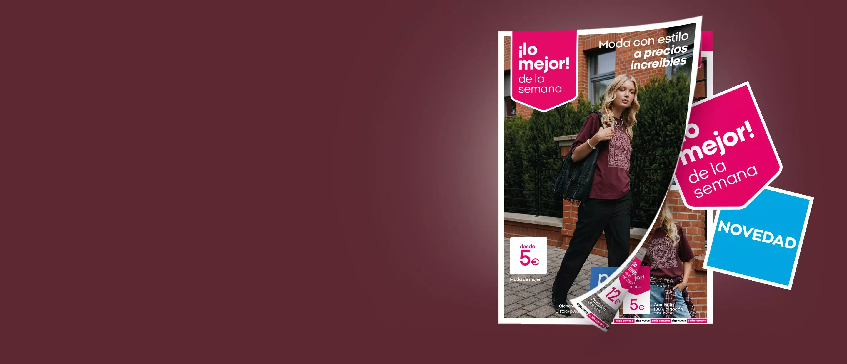 Catálogo Pepco con mujer modelando ropa de moda desde 5€, etiquetas ¡lo mejor! de la semana y NOVEDAD.