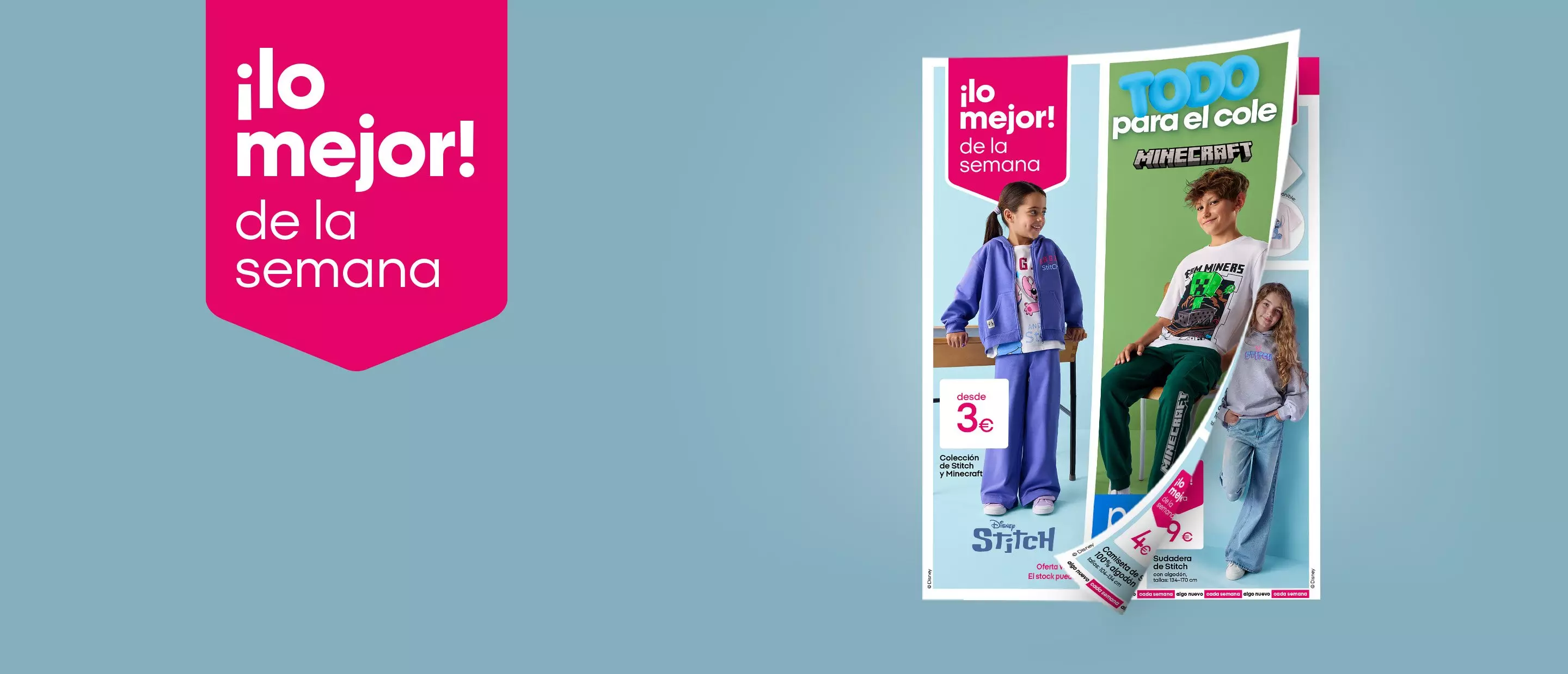 Pepco promoción de ropa infantil con personajes de Stitch y Minecraft desde 3 euros.
