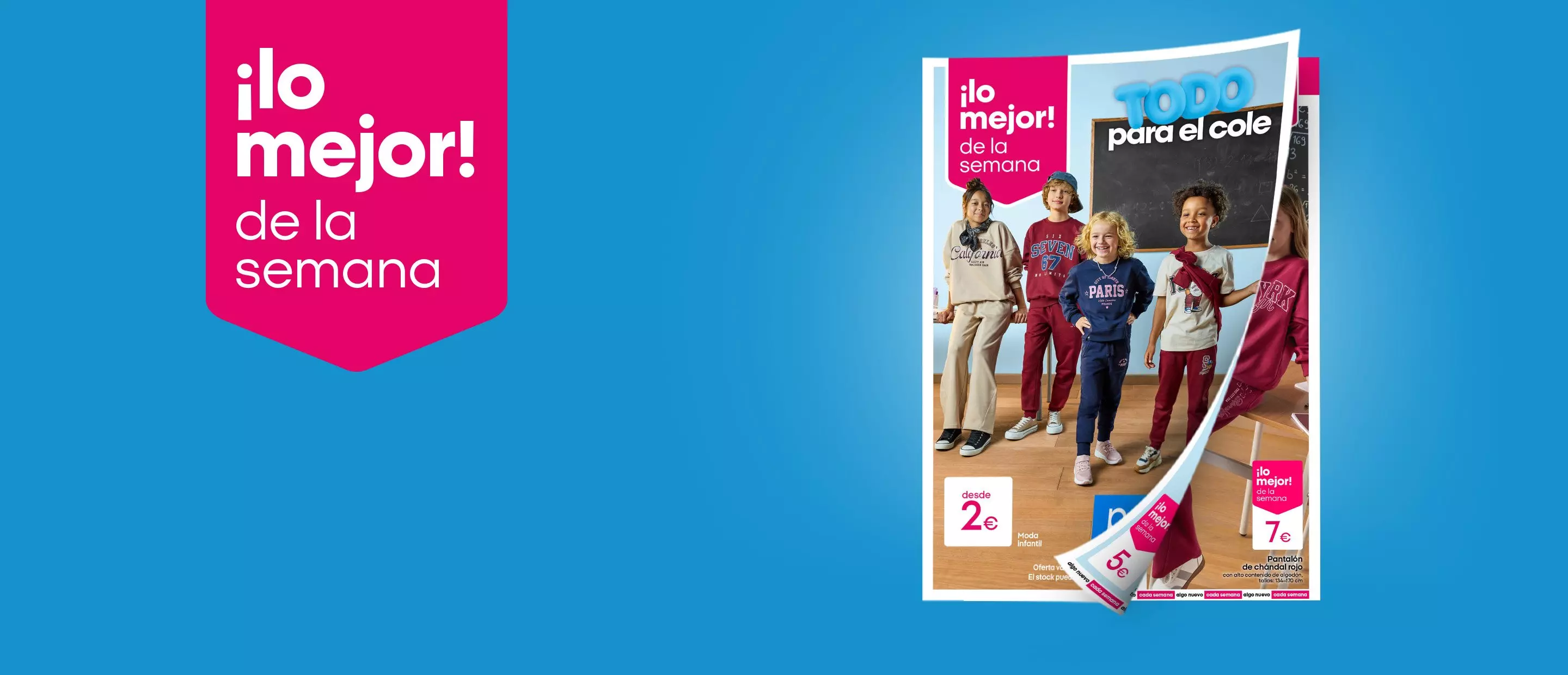 Catálogo Pepco de ropa infantil para el colegio con niños sonrientes y ofertas desde 2€.
