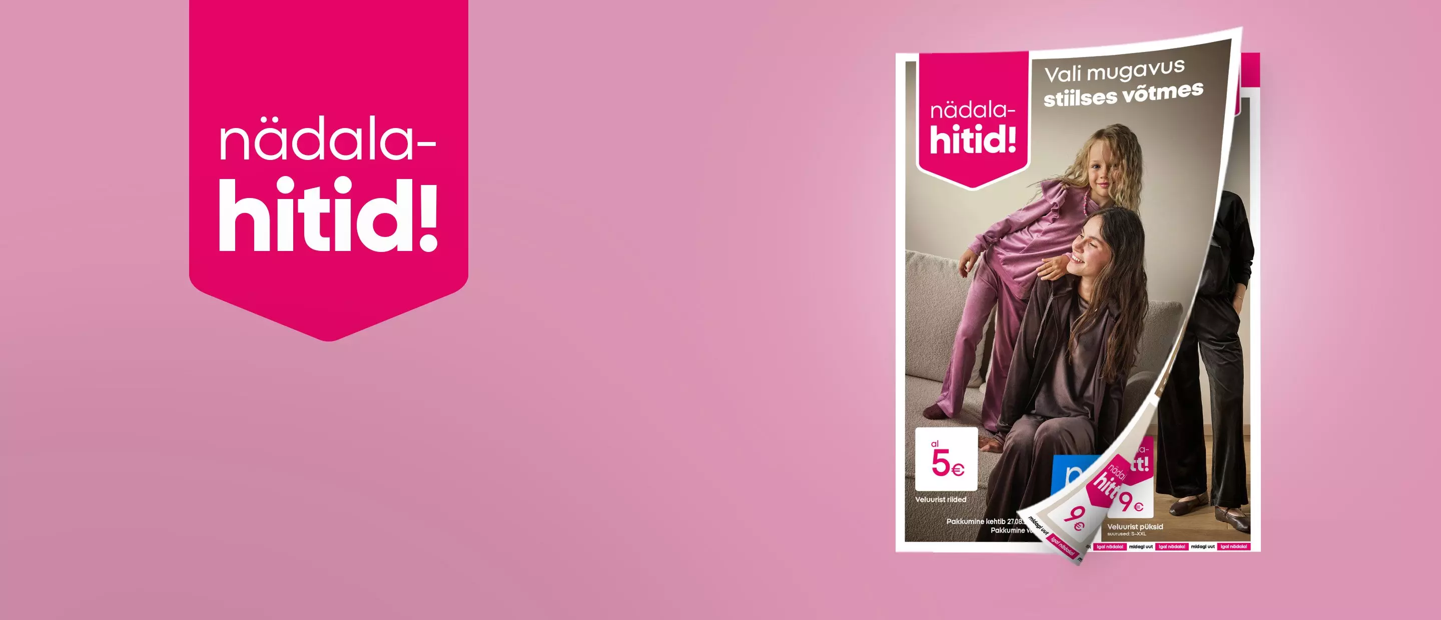 Pepco nädala-hitid promotional banner showing mother and daughter in matching purple loungewear sets.