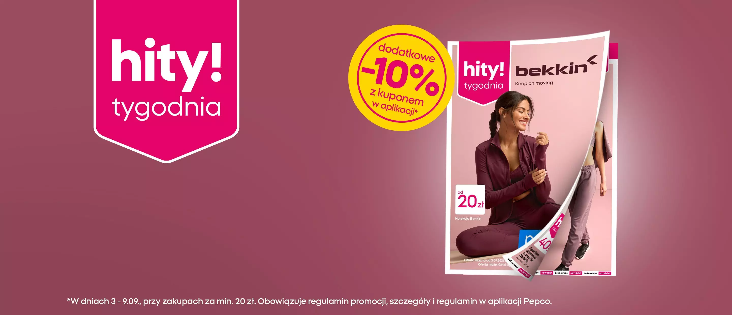 Pepco hity tygodnia z dodatkowym rabatem -10% na produkty bekkin, kobieta w fioletowym dresie.