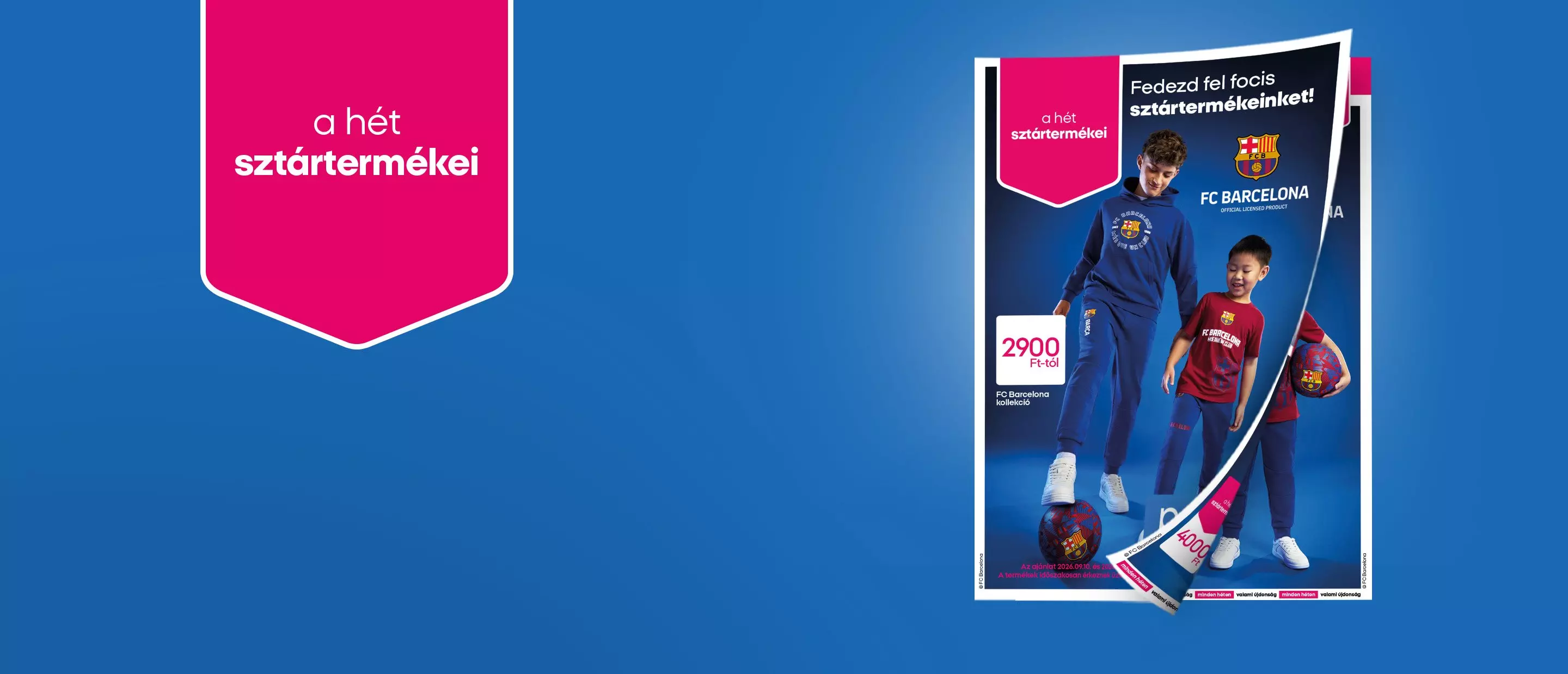 Pepco FC Barcelona gyerek ruházat, fiúk sportszettben és labdával, 2900 Ft-tól.