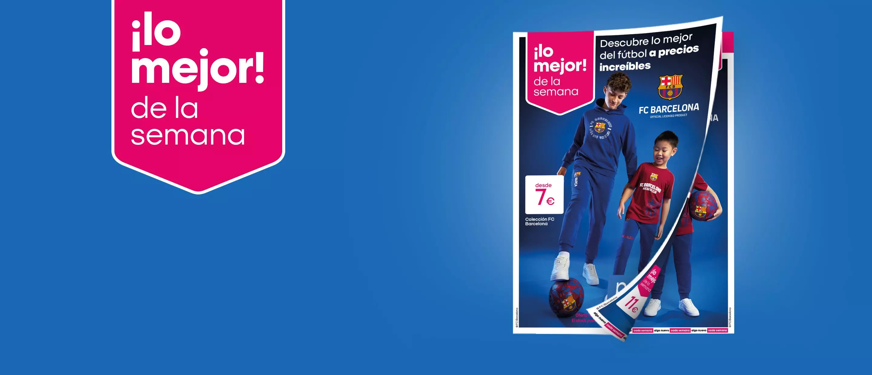Promoción Pepco de ropa deportiva FC Barcelona para niños desde 7€, con niños modelando la colección oficial.
