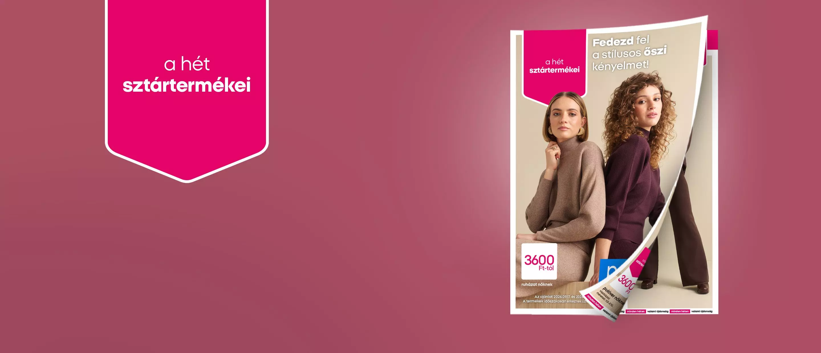 Pepco heti sztártermékek katalógusa két nővel elegáns garbókban.