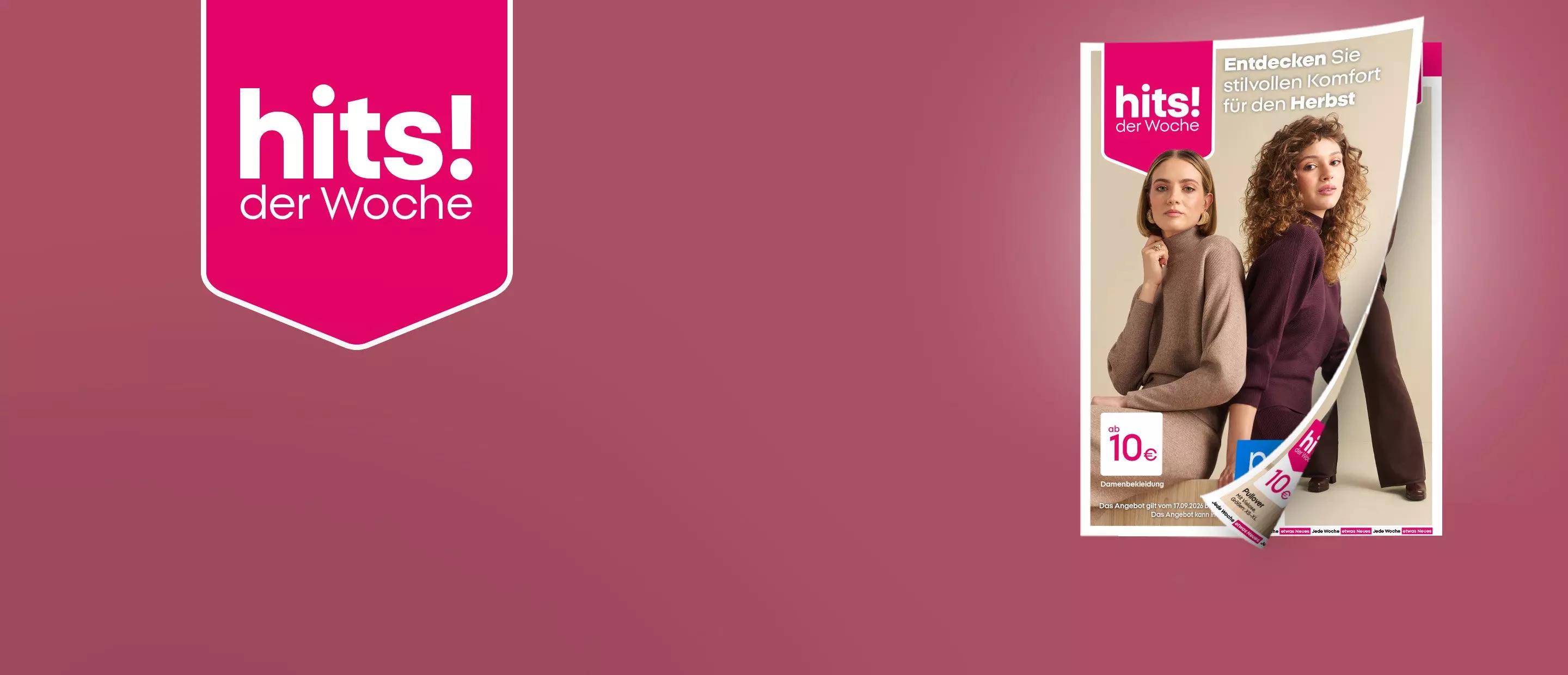 Pepco hits! der Woche Herbstkatalog mit zwei Frauen in gemütlichen Pullovern ab 10 Euro.
