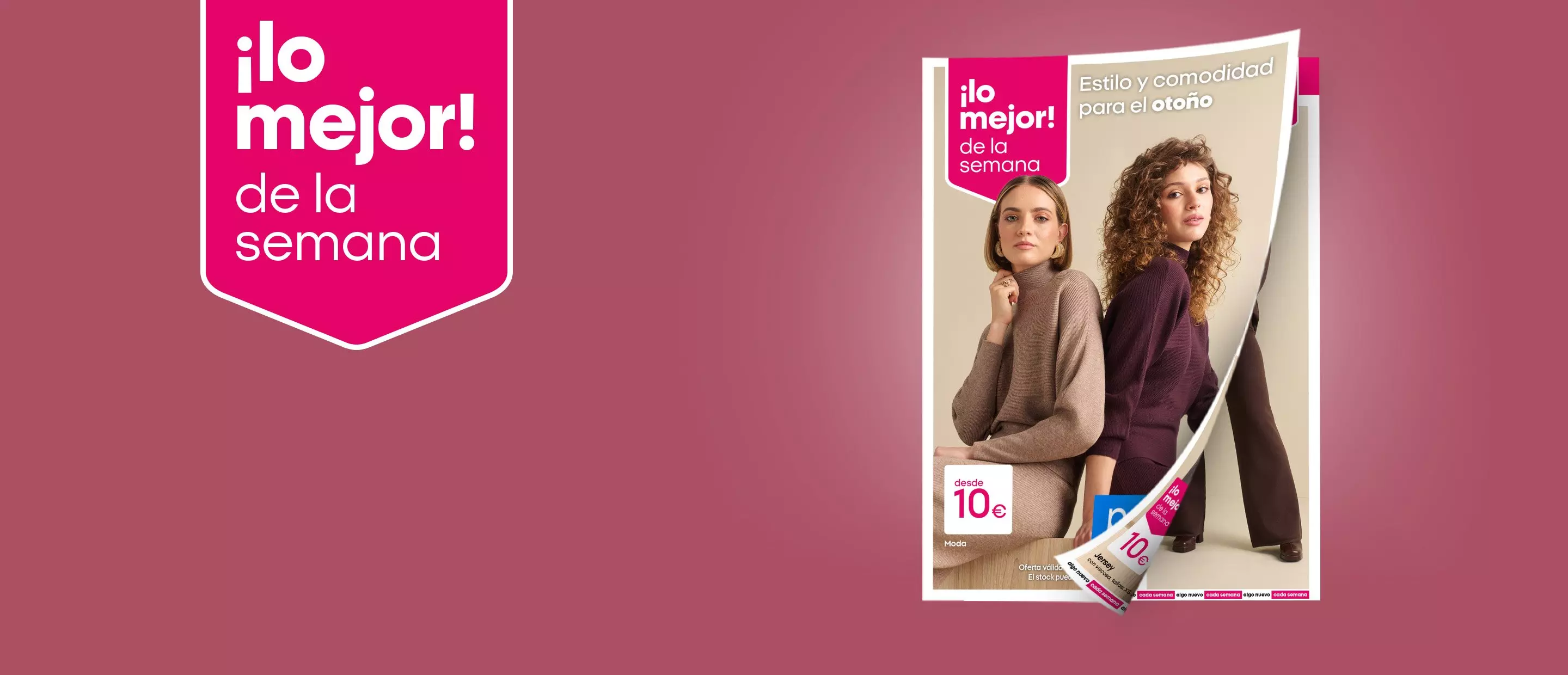 Catálogo Pepco mostrando dos mujeres con jerséis de cuello alto en tonos marrón y morado desde 10€.