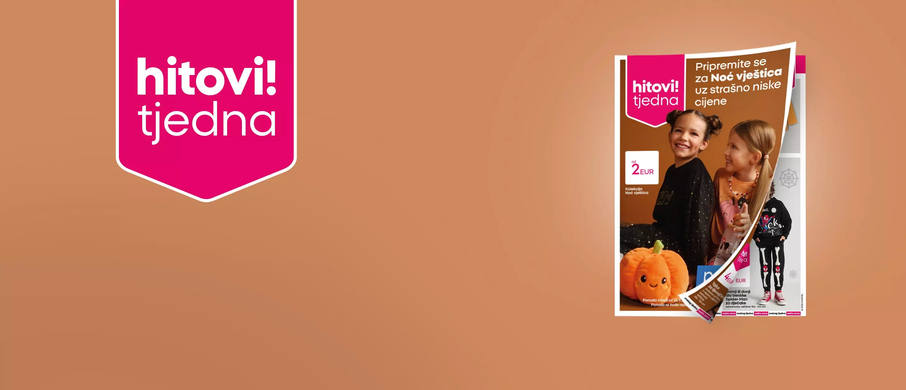 Pepco hitovi tjedna - katalog s djecom u Halloween odjeći i bundeva igračkom.