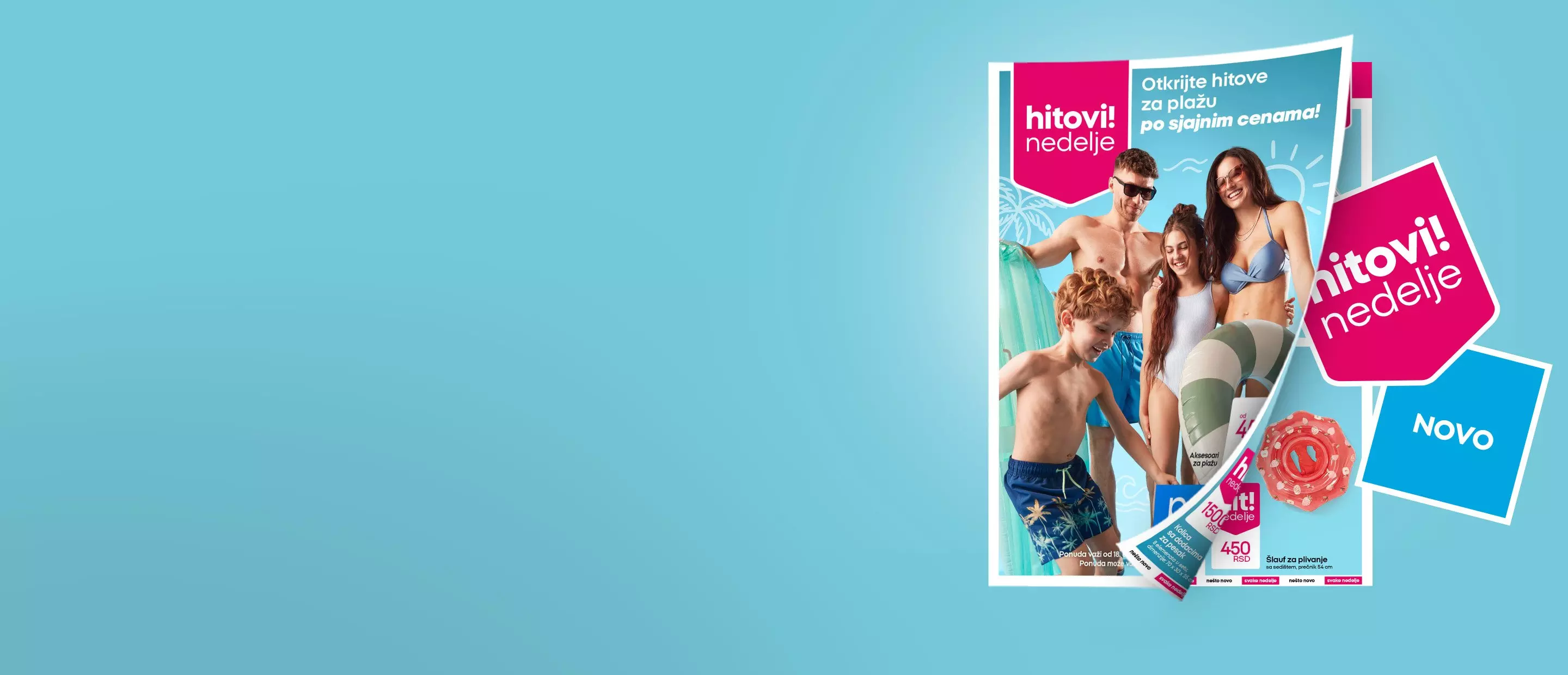 Pepco katalog sa porodicom u kupaćim kostimima i plaža proizvodima za letnju sezonu.