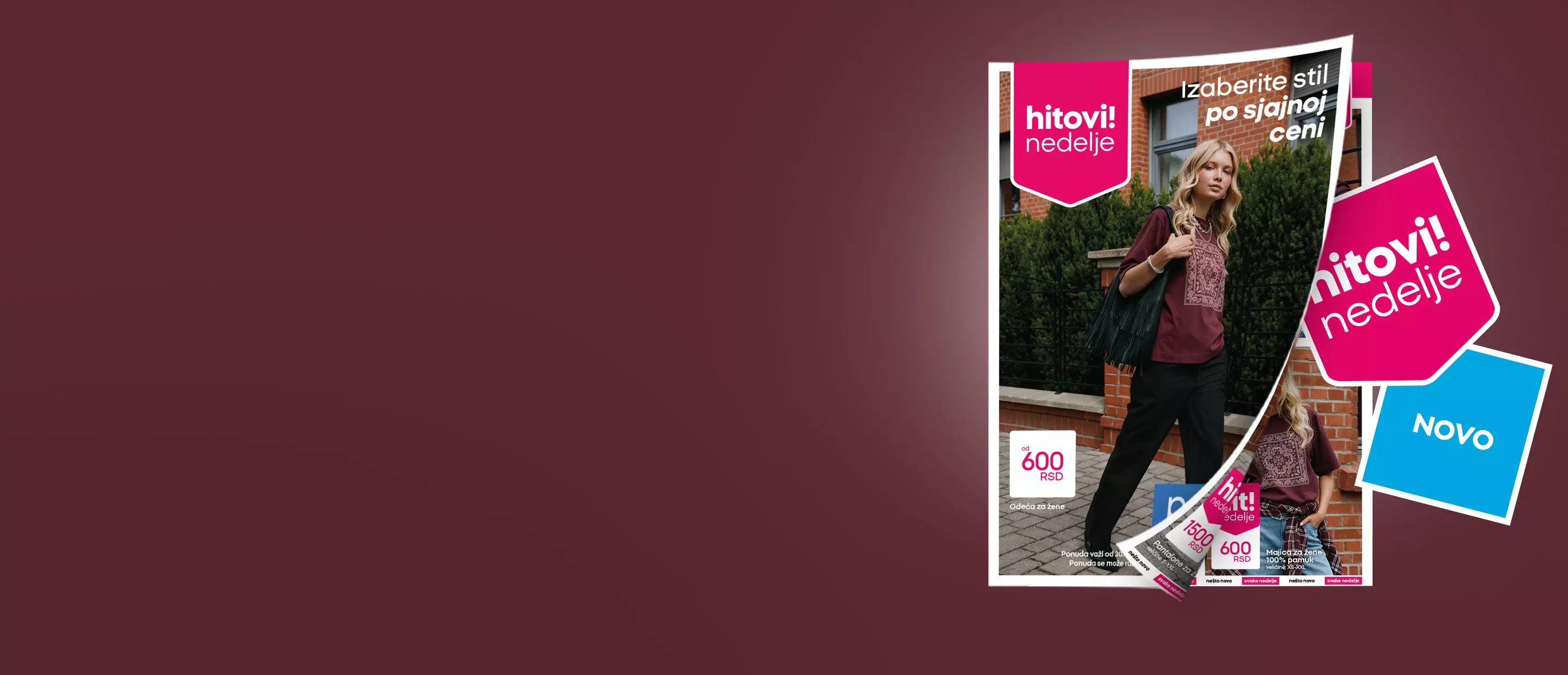 Pepco katalog sa ženom u ležernoj odeći i promocijama hitova nedelje po sjajnoj ceni.
