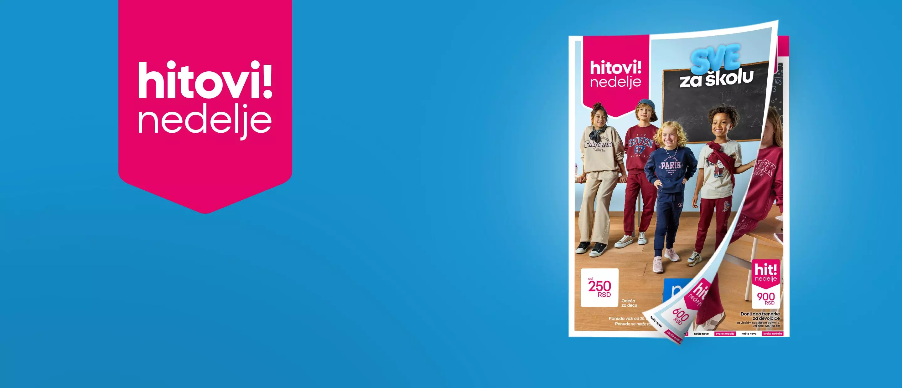 Pepco katalog sa decom u školskoj odeći i natpisom hitovi nedelje sve za školu.