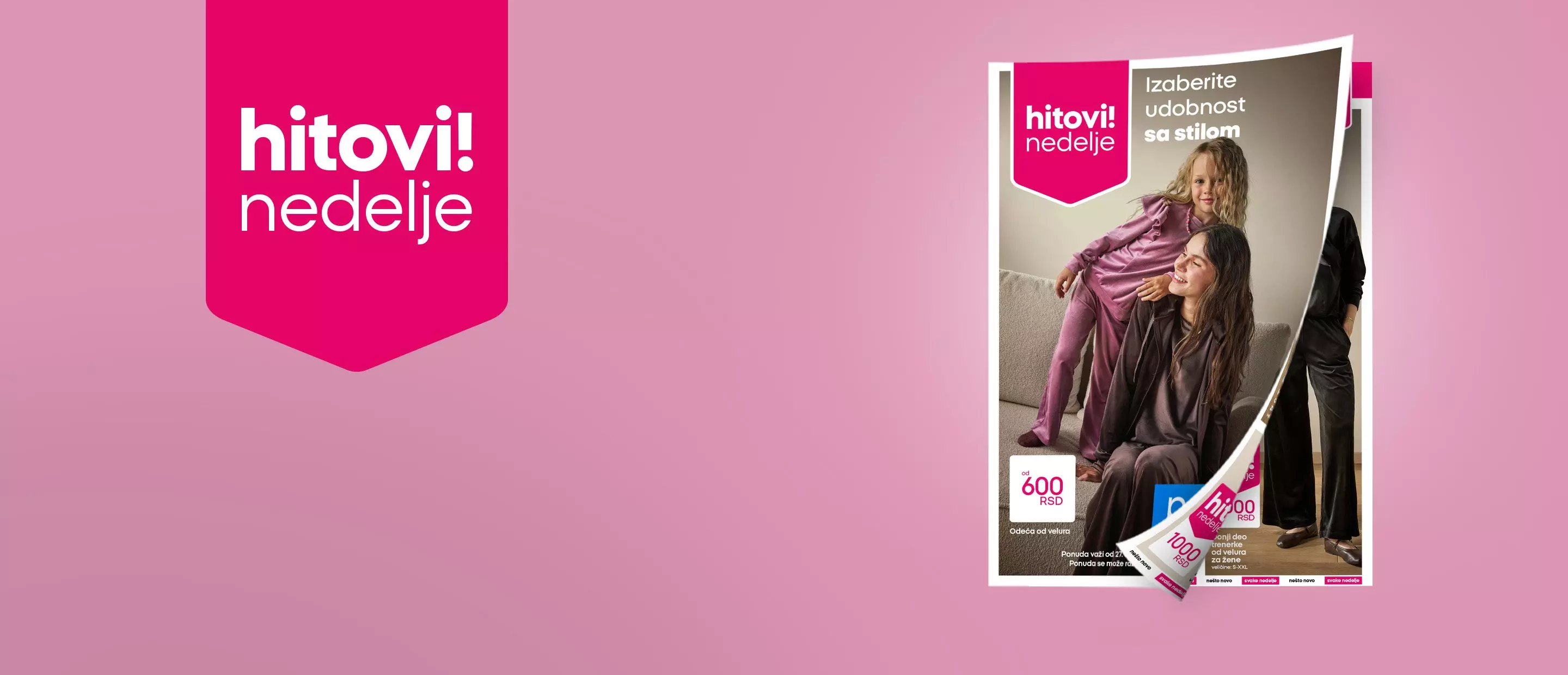 Pepco hitovi nedelje katalog sa odećom i cenama, dve devojčice u ljubičastim trenerkama.