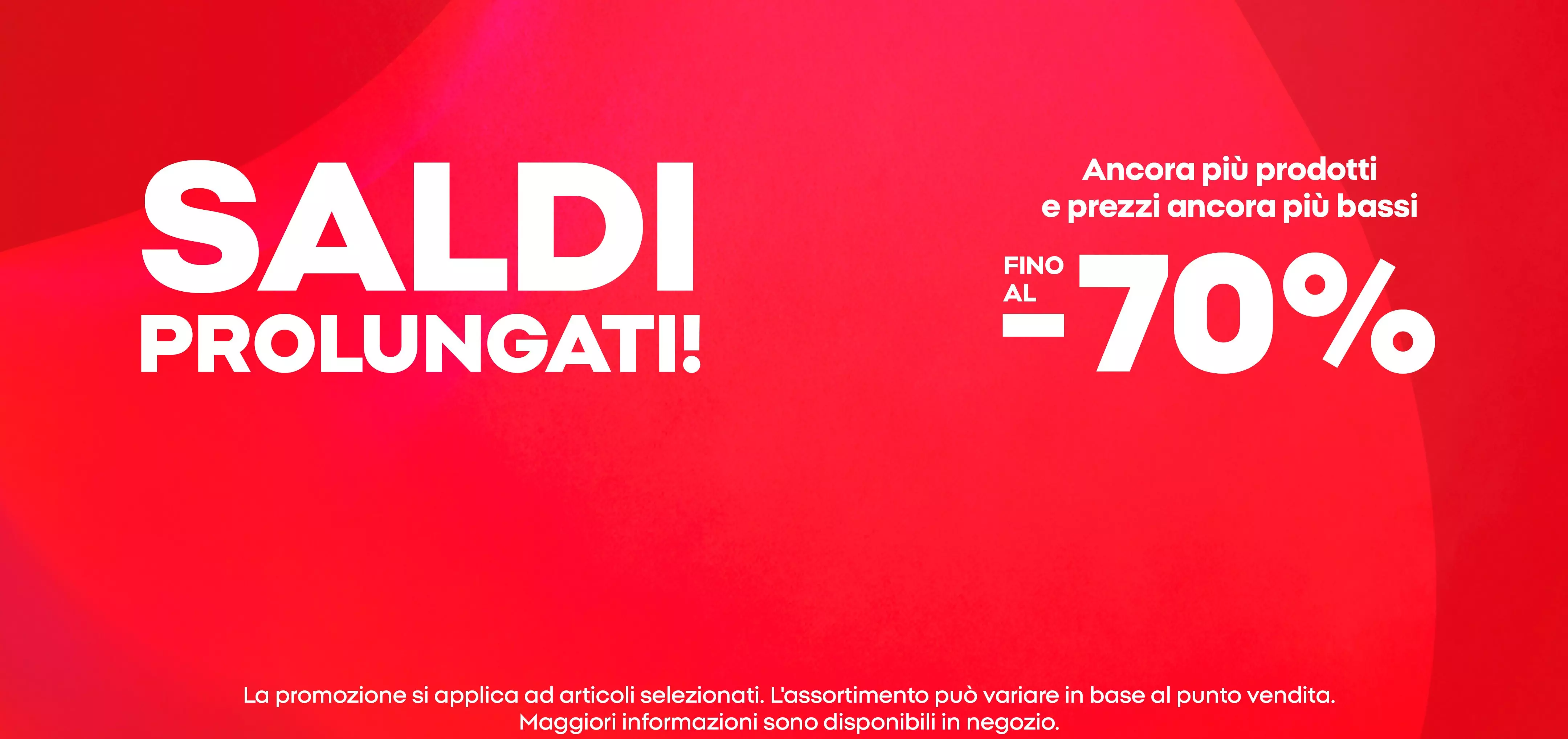Banner promozionale Pepco con saldi prolungati fino al 70% su sfondo rosso.