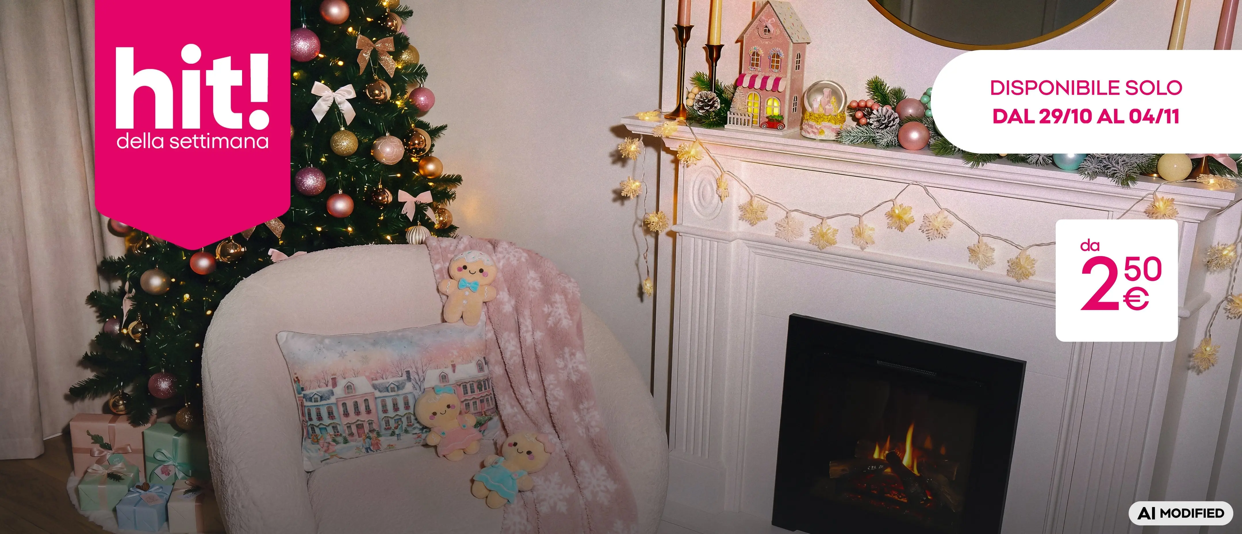 Promo Pepco: decorazioni natalizie con albero, camino con luci e scritte hit! e DISPONIBILE SOLO DAL 29/10 AL 04/11.