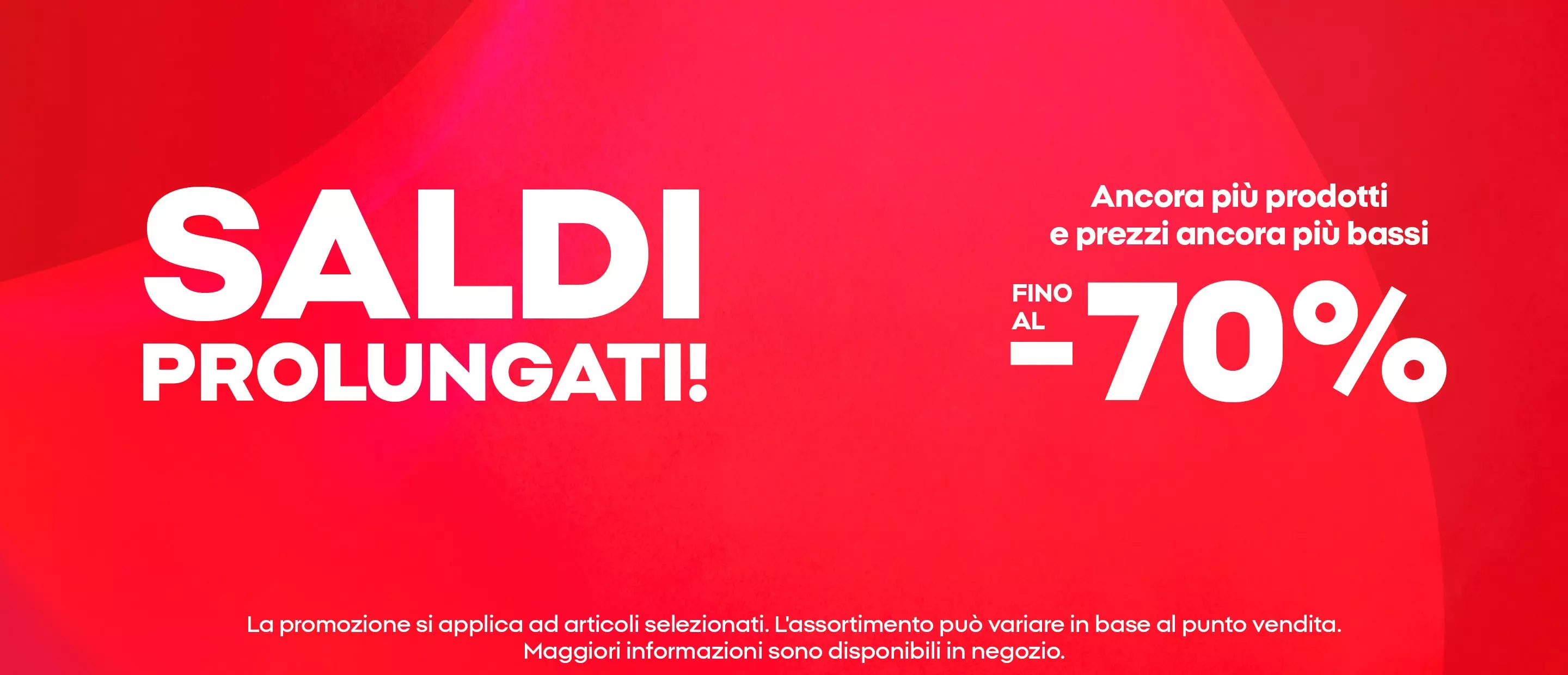 Banner promozionale Pepco con testo SALDI PROLUNGATI! e sconti fino al -70% su sfondo rosso.
