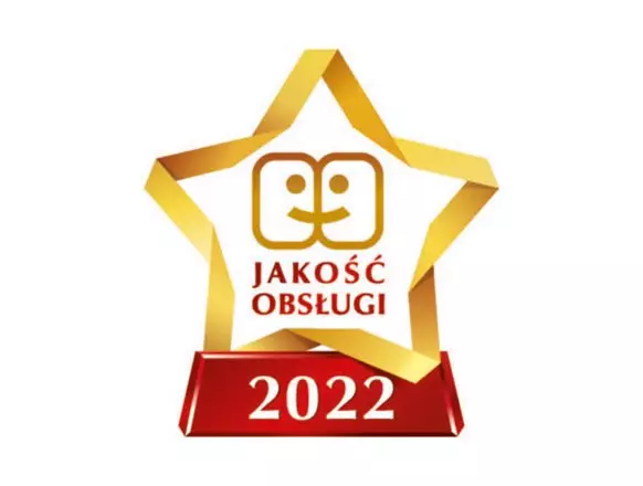 Pepco service quality award featuring a gold star with "JAKOŚĆ OBSŁUGI" text and "2022" on a red base.