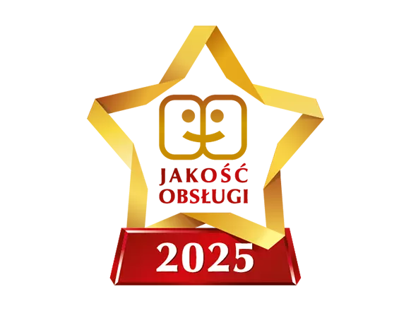 Złota gwiazda z napisem "JAKOŚĆ OBSŁUGI 2025" - nagroda jakości dla Pepco.
