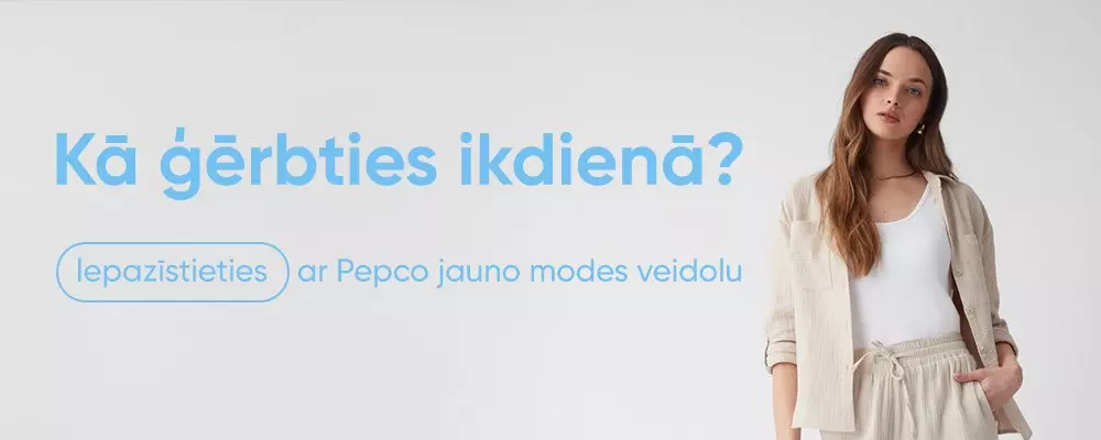 Sieviete baltā apģērbā pret gaišu fonu ar latviešu tekstu "Kā gērbties ikdienā?".