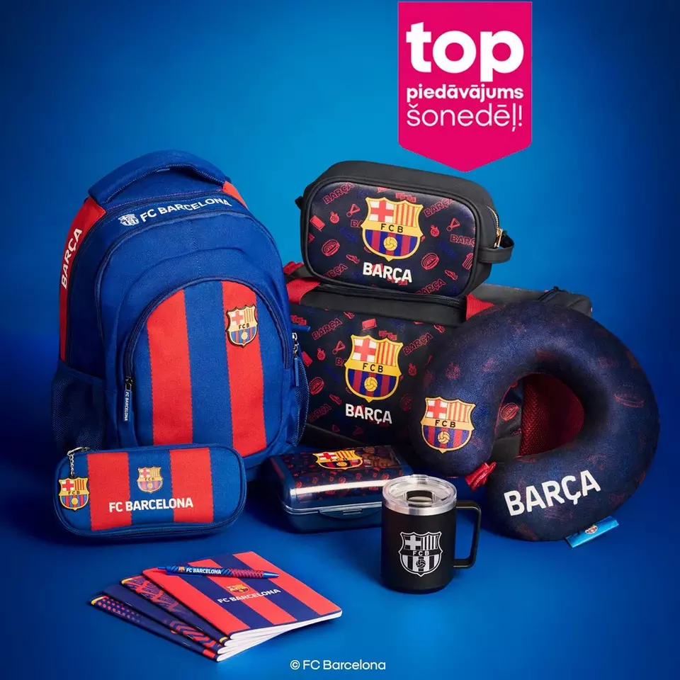 Pepco FC Barcelona skolas piederumu komplekts ar mugursomas, penāli, spilvenu un krūzi.