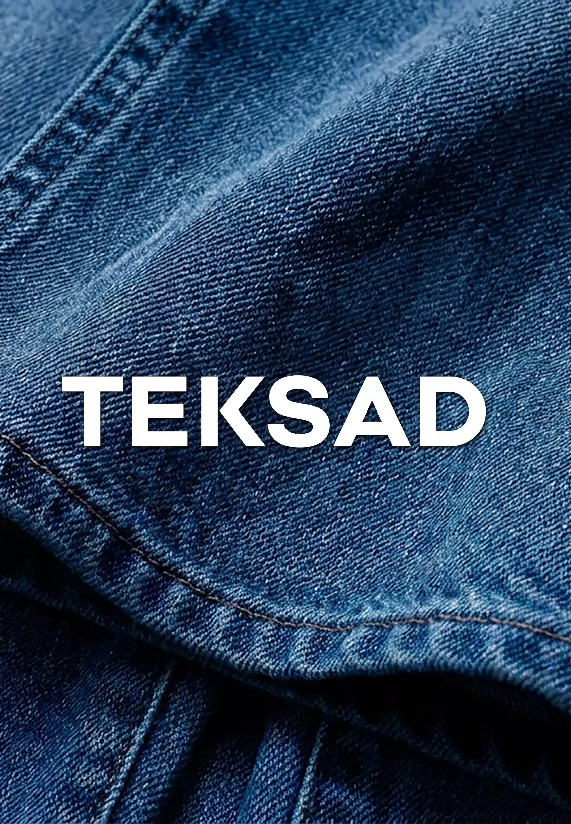 Pepco blue denim fabric showing detailed textile weave with TEKSAD text overlay.