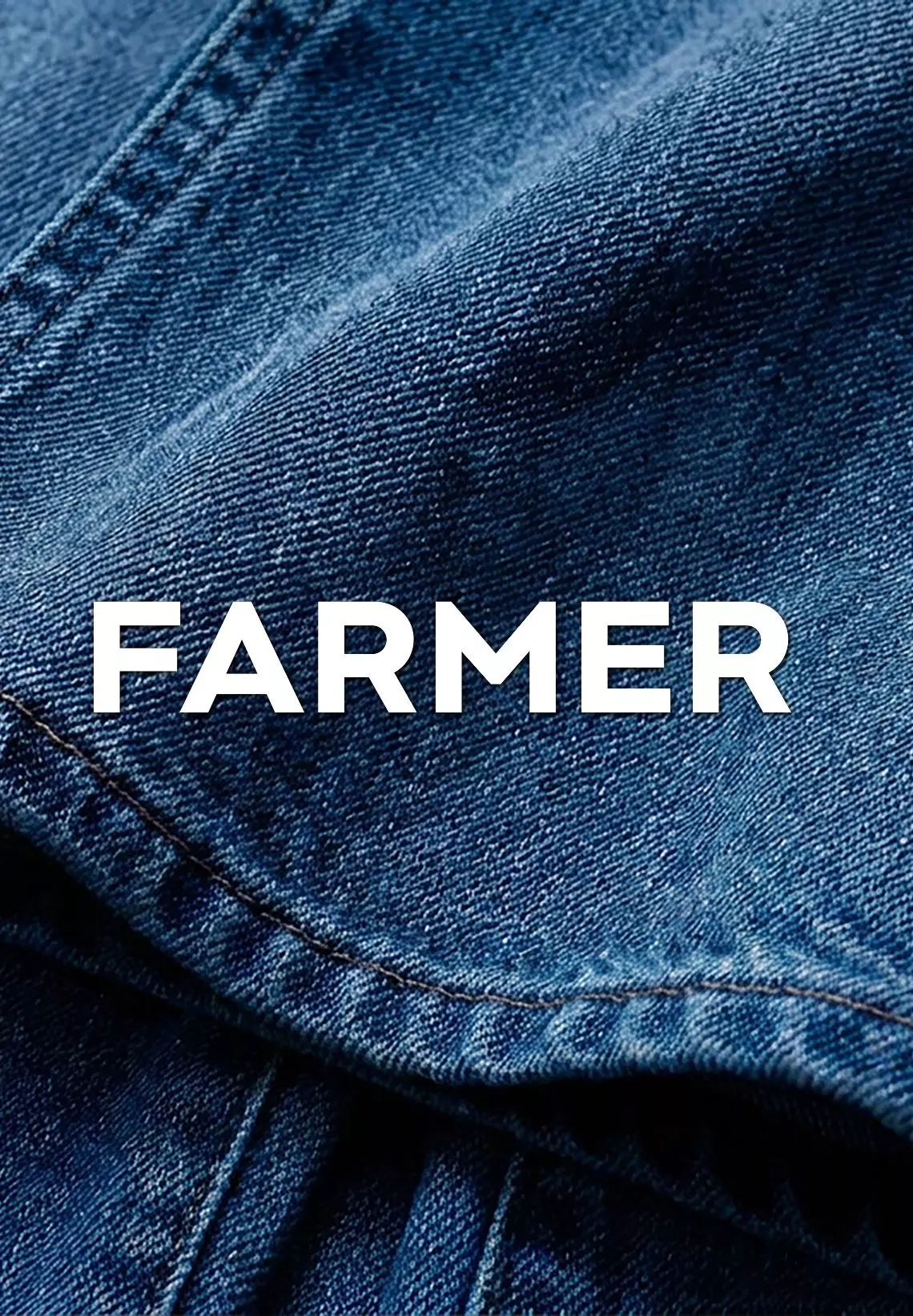 Pepco farmer farmernadrág részlete kék farmer anyagból varrással és FARMER felirattal.