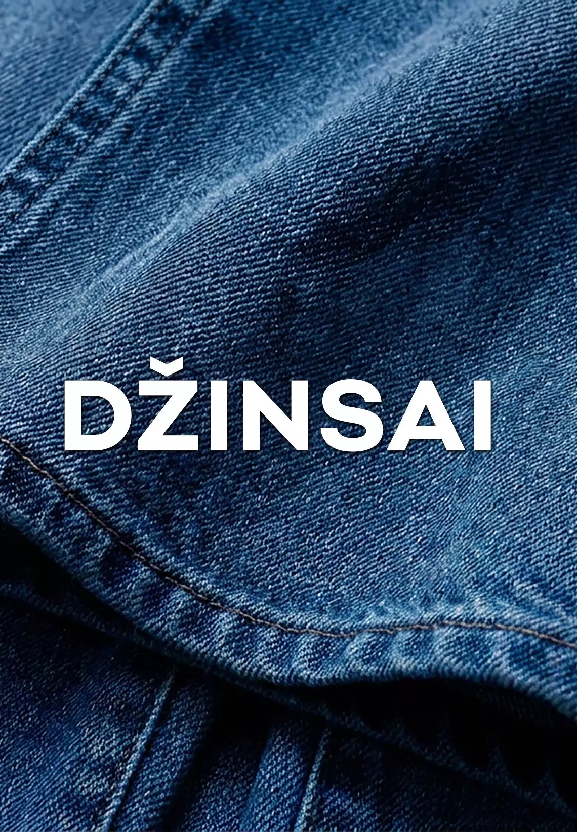 Pepco džinsų audinio tekstūros stambaus plano vaizdas su užrašu DŽINSAI.