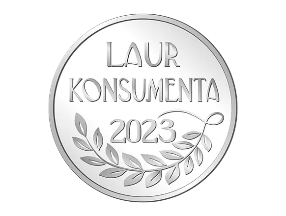 Silver medal with LAUR KONSUMENTA 2023 inscription and decorative leaf design awarded to Pepco.