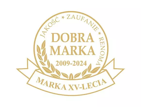 Złote logo nagrody "Dobra Marka" dla Pepco z lat 2009-2024, oznaczające jakość, zaufanie i renomę marki XV-lecia.