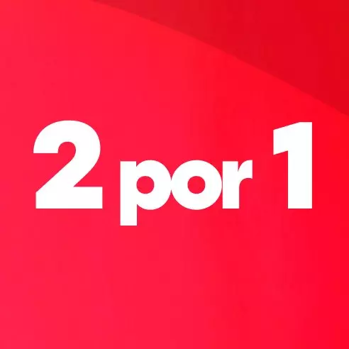 Promoção Pepco 2 por 1 em fundo vermelho.