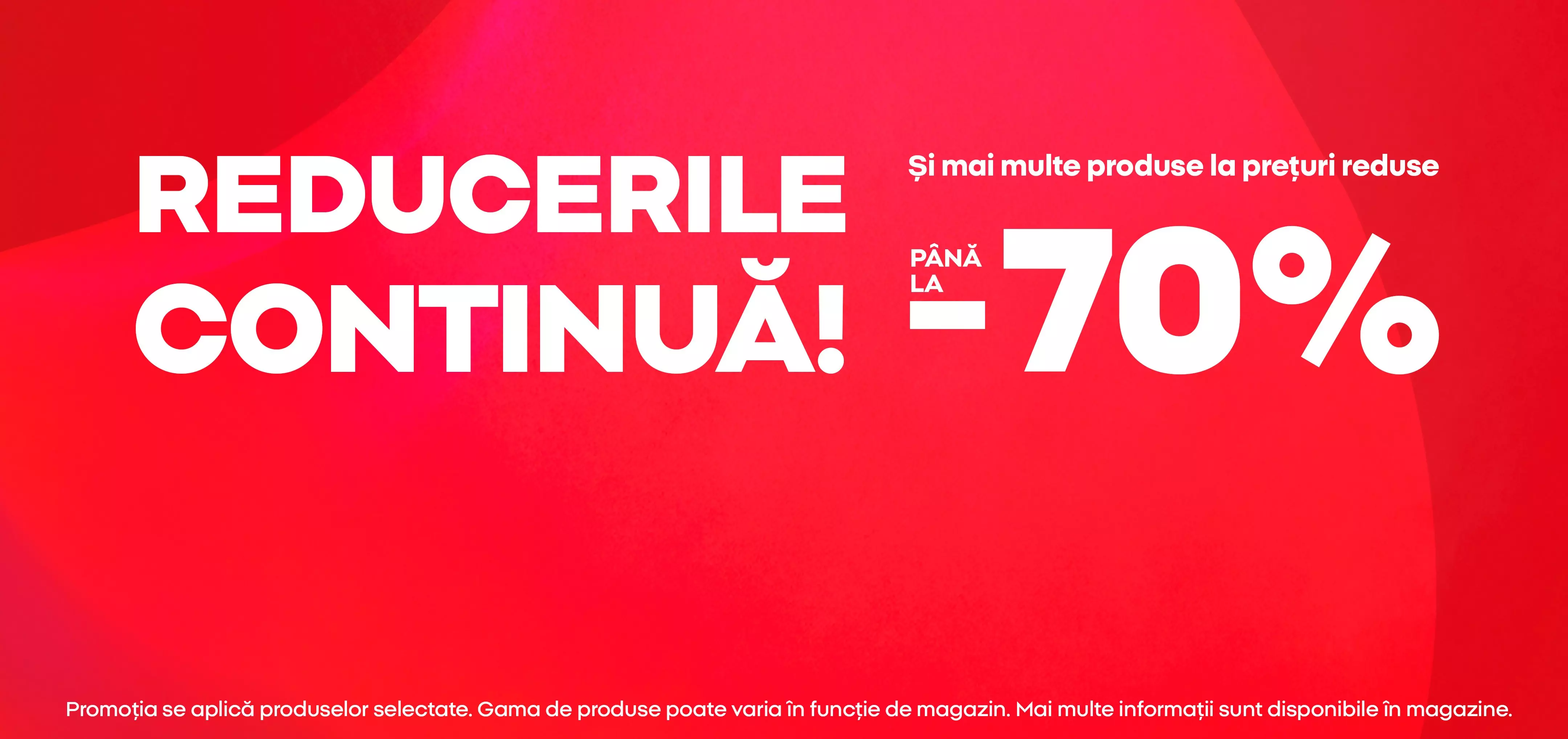 Banner promoțional Pepco cu reduceri până la 70% pe fundal roșu.