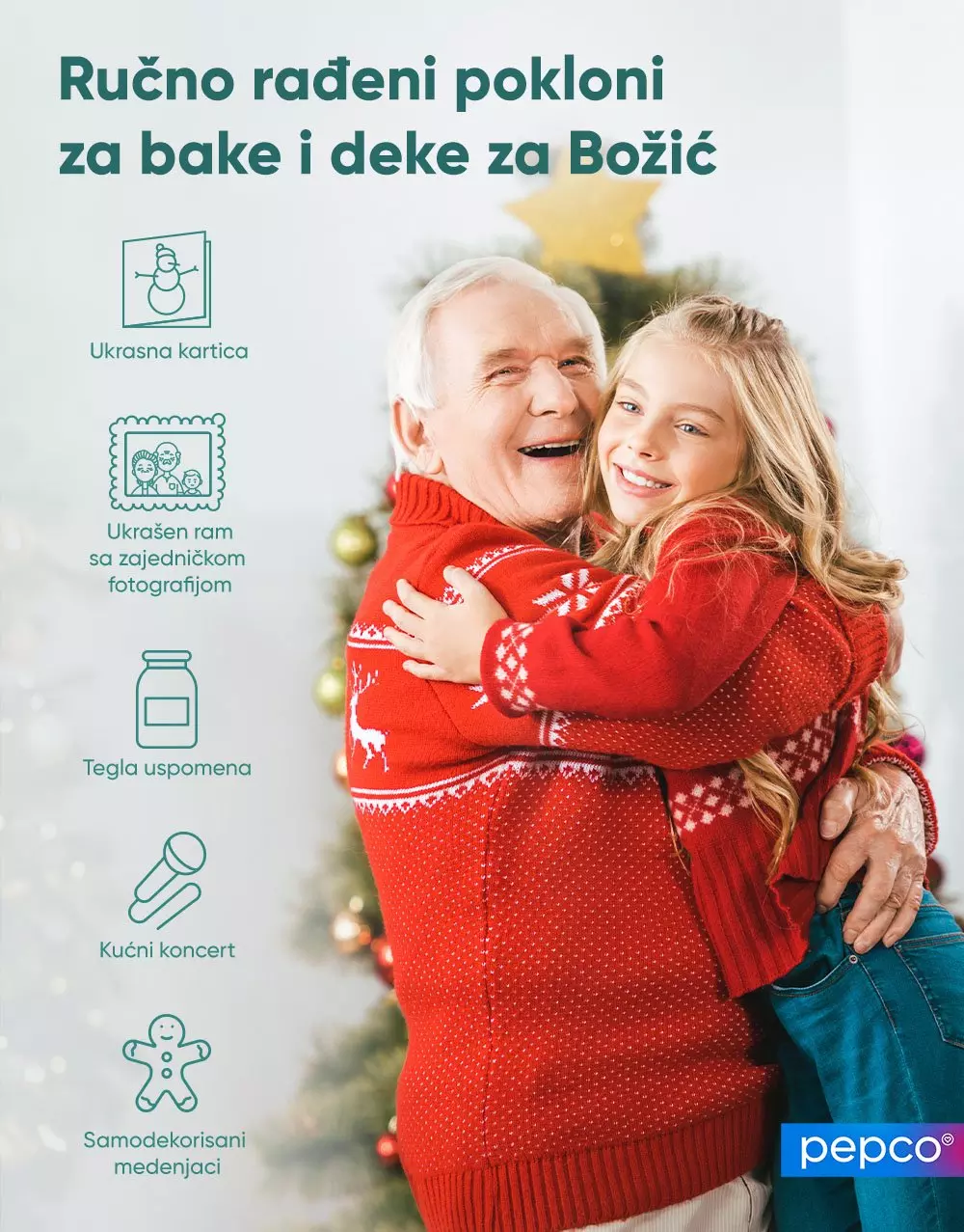 Pepco reklama sa idejama za ručno izrađene božićne poklone za bake i deke, uključujući ukrasne kartice i kolačiće.