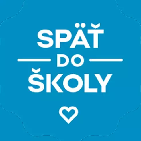 Pepco grafický motív s textom SPÄŤ DO ŠKOLY a ikonou srdca na modrom pozadí.