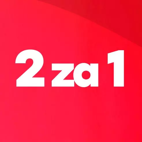 Pepco promocijska ponudba 2 za 1 na rdeči podlagi.