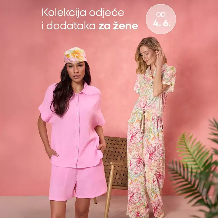 Pepco women's clothing collection featuring pink short pyjamas and floral print long pyjamas with matching accessories.