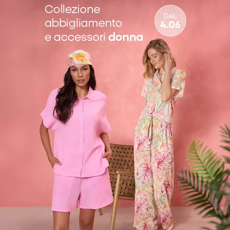 Due modelle indossano la collezione abbigliamento e accessori donna Pepco disponibile dal 4.06.