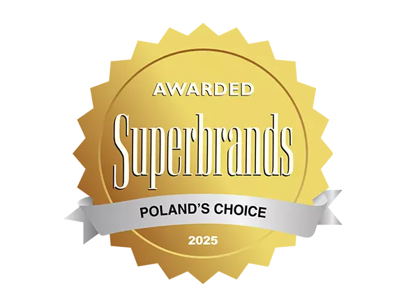 Gold Superbrands award seal featuring "POLAND'S CHOICE 2025" recognizing Pepco as a leading brand.