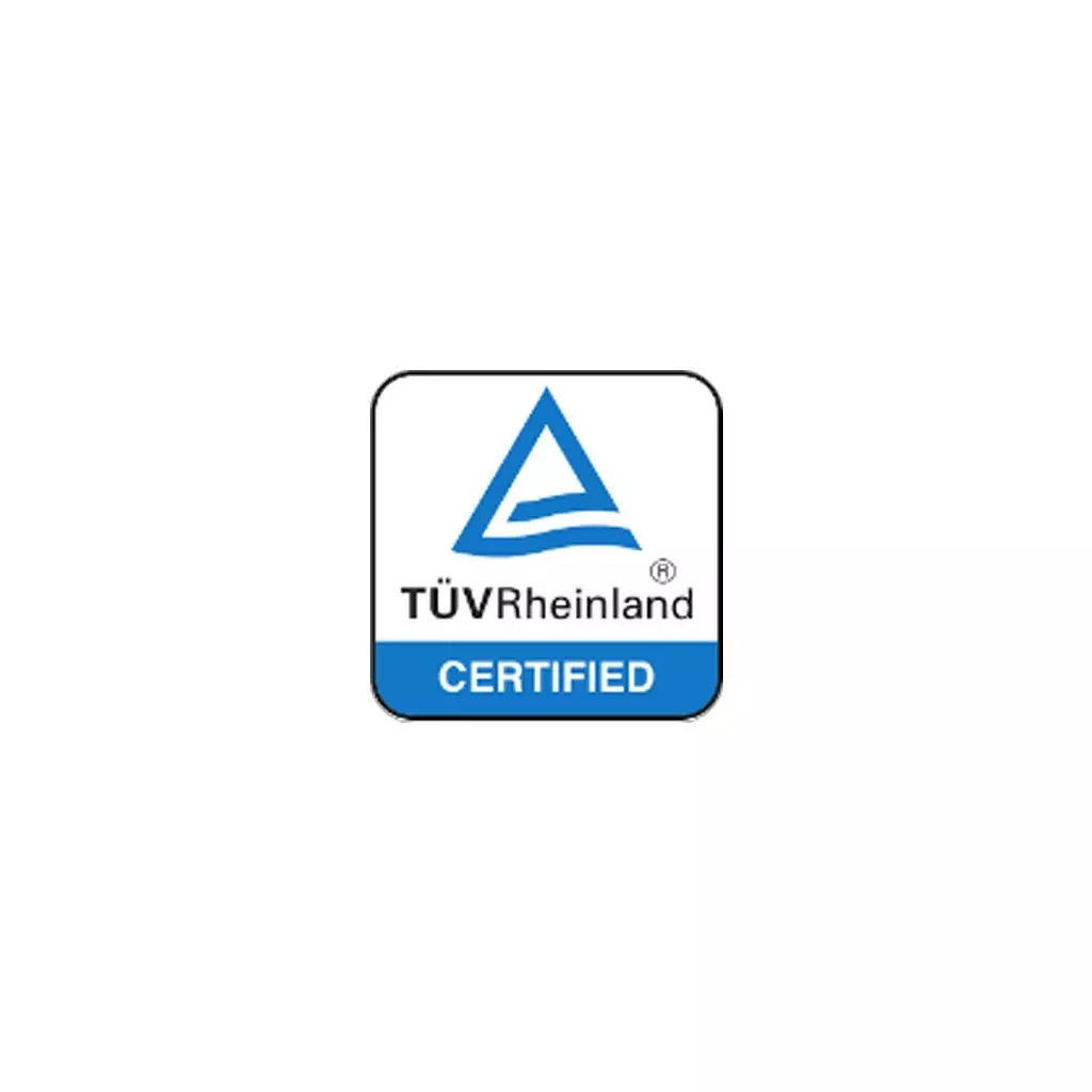 Logo certyfikatu TÜV Rheinland dla produktów Pepco, przedstawiający niebieski trójkąt i napis "CERTIFIED".