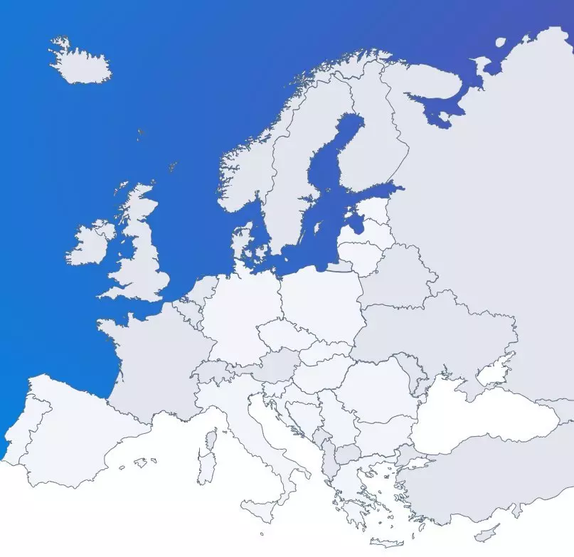 Map of Europe showing country borders where Pepco operates, with white landmass against blue water background.