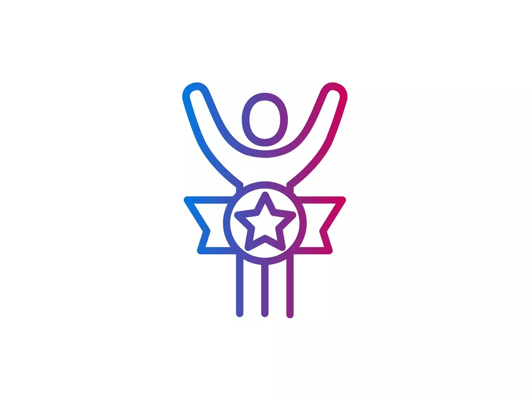 Pictogramă cu o persoană sărbătorind cu brațele ridicate și o medalie cu stea pe piept.