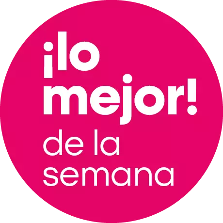Círculo rosa con texto blanco que dice "¡lo mejor! de la semana".