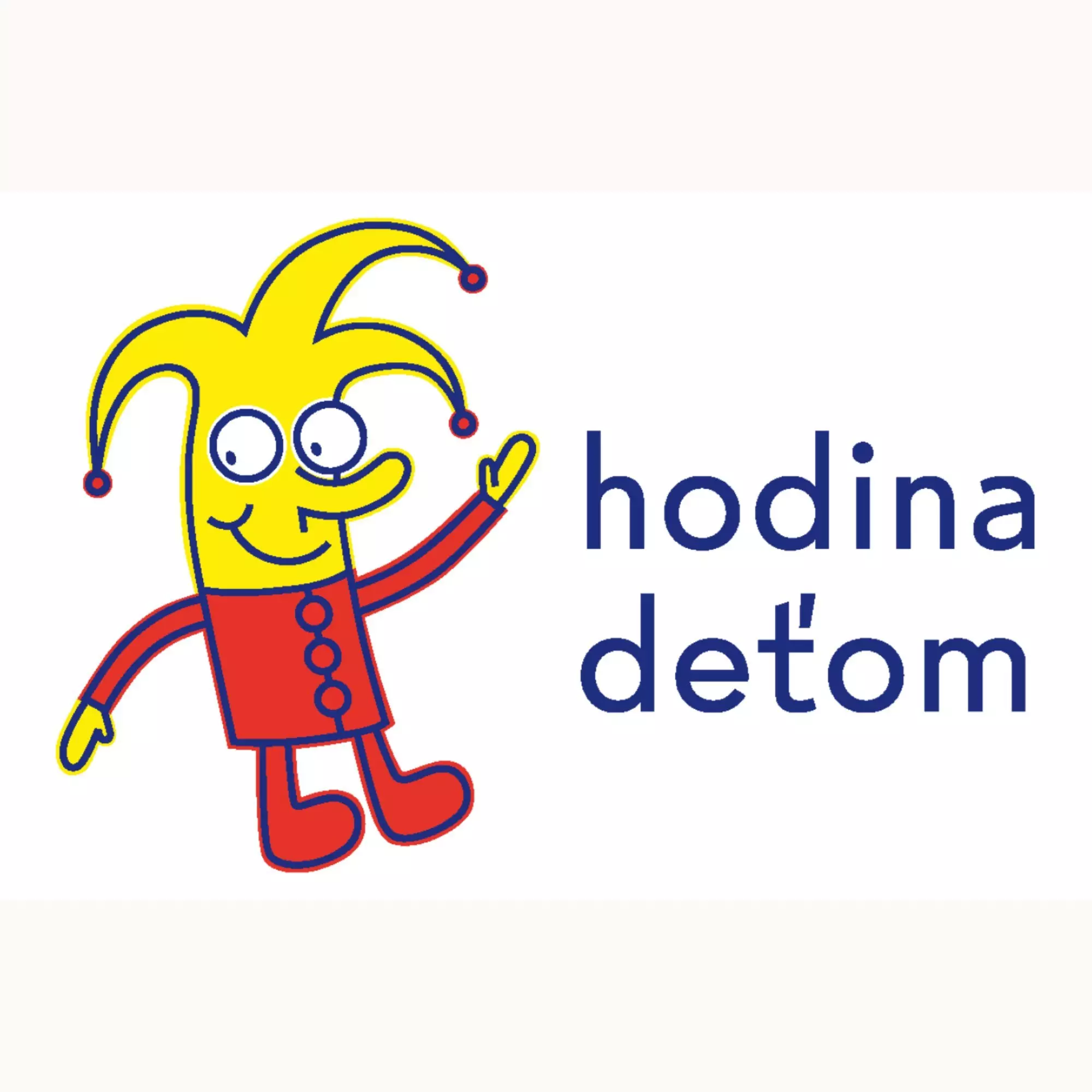 Pepco maskot v žltej a červenej farbe s nápisom hodina deťom mávajúci rukou.